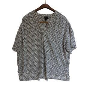 Worthington Petite Womens PL Black White Geometric‎ V-Neck Short Sleeve Blouse